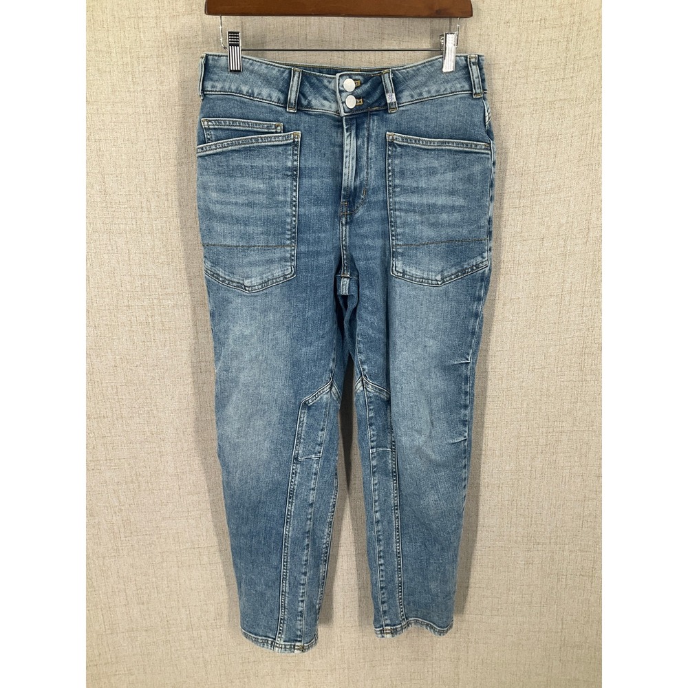 Pilcro Jeans Women 29P Blue Cotton Cargo Utility Seamed High Rise Tapered Denim